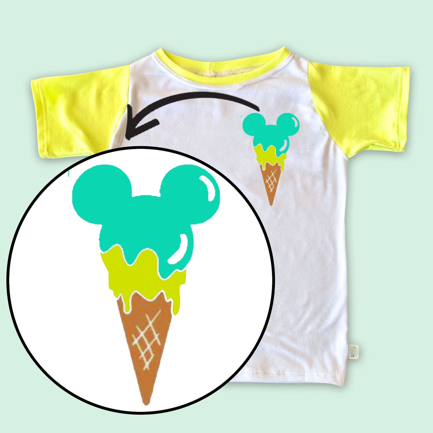 Kids Neon Mickey Ice Cream Tee, 90’s Retro Mickey T-shirt, Kids Retro Disney Set, Vintage Mickey Tank, Disney Vacation Tee for kids & baby