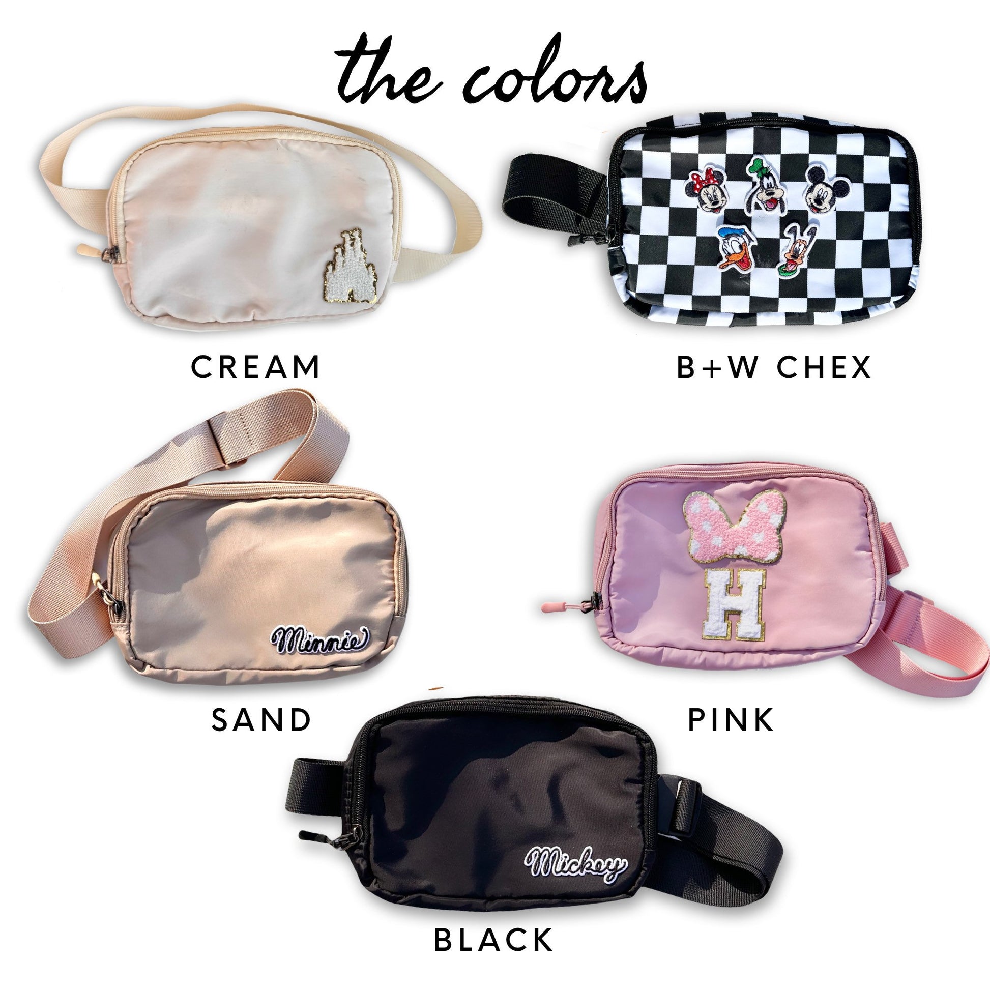 Disney Fanny Pack with Minnie bow Patch, Disney Belt Bag, Crossbody Park Bag, Travel Bag, Chenille Patches