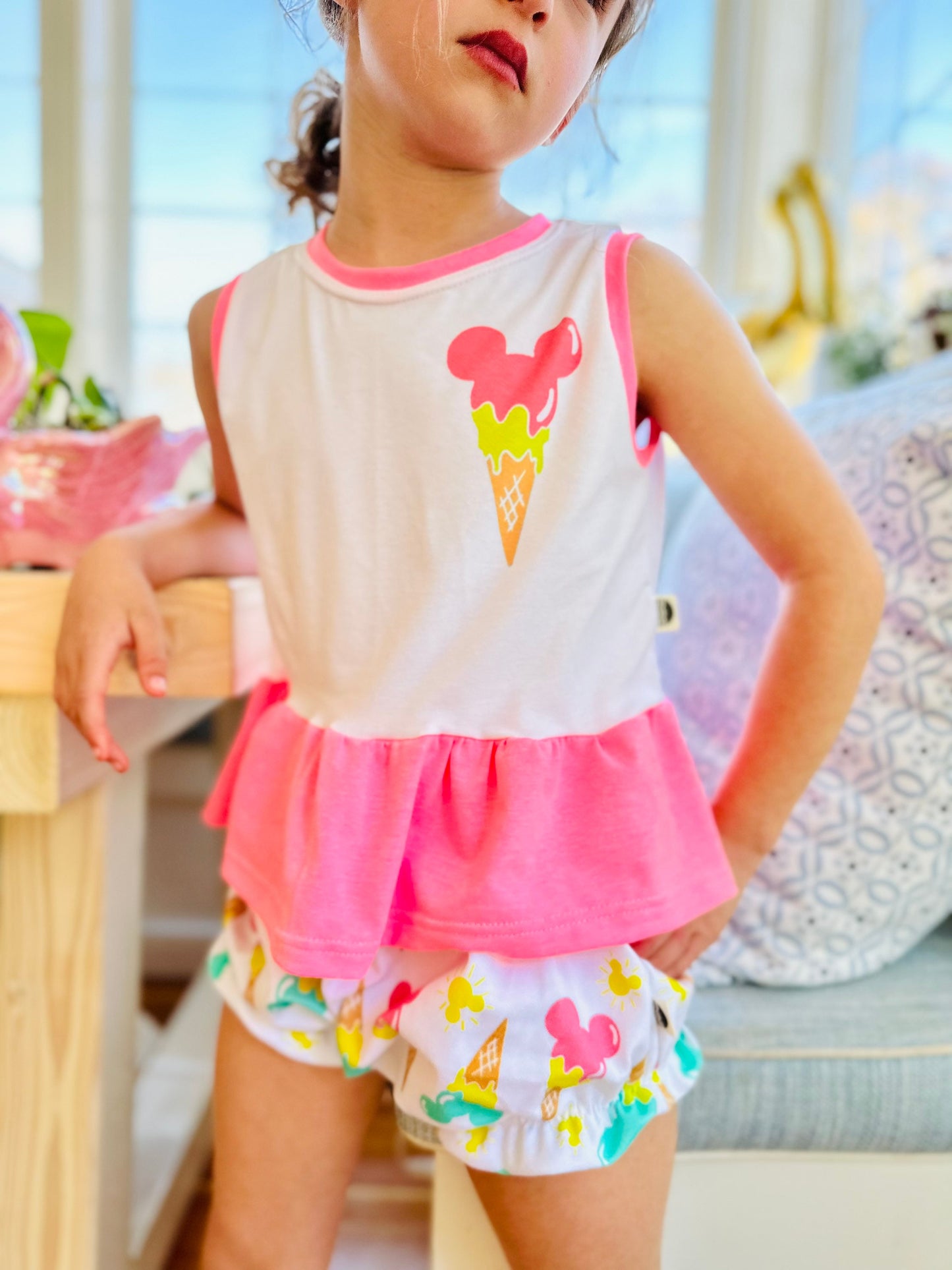 Girls Neon Mickey Ice Cream Tank, Disney Vacation Tee for Kids, Disney Trip T-shirt, Girls Disney Shirt, Retro Disney Tank Top
