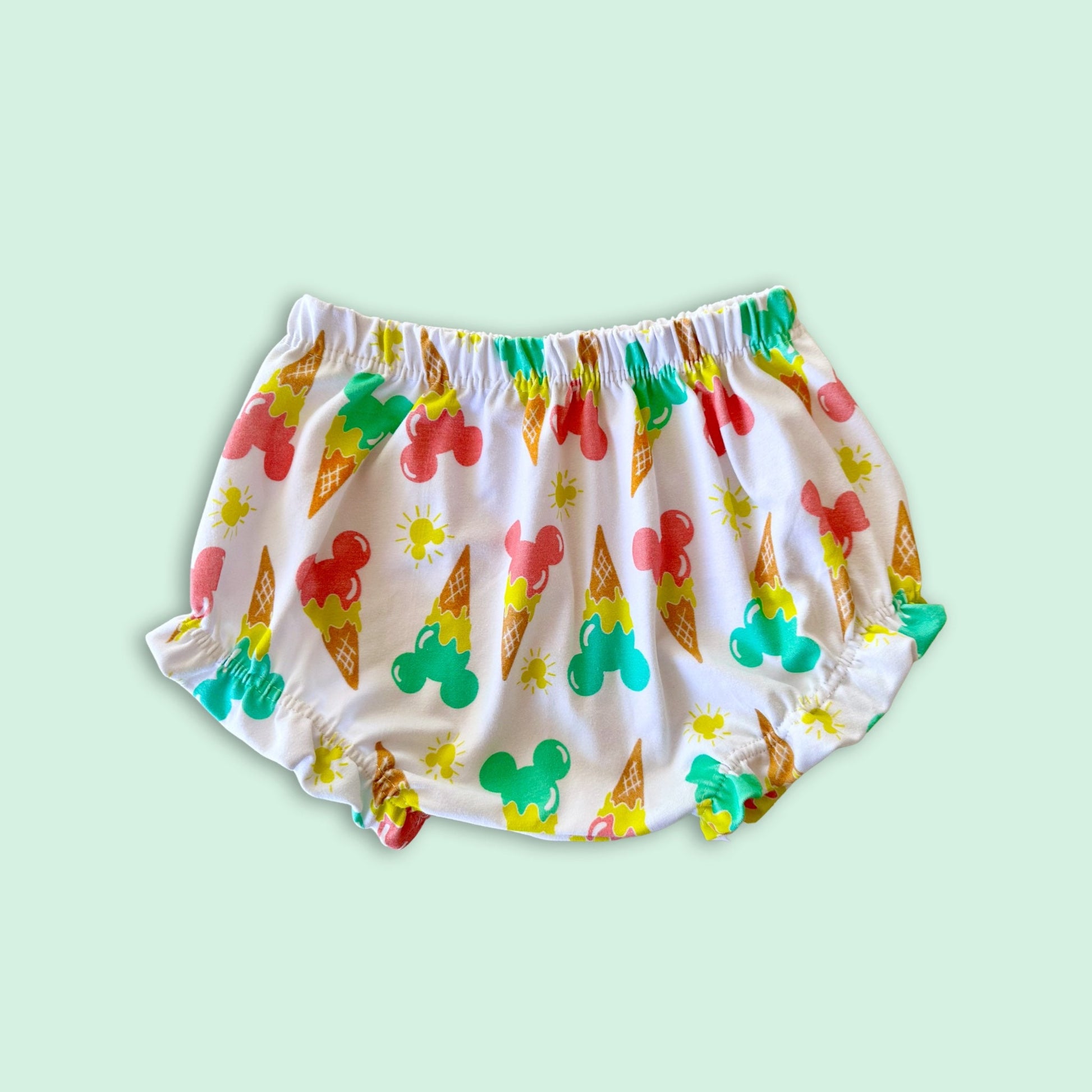 Girls Mickey Ice Cream Ruffle Shorts / Shorties for Kids, Neon Disney shorts, Retro Mickey Shorts, Girls Disney Shorts, 90’s Disney