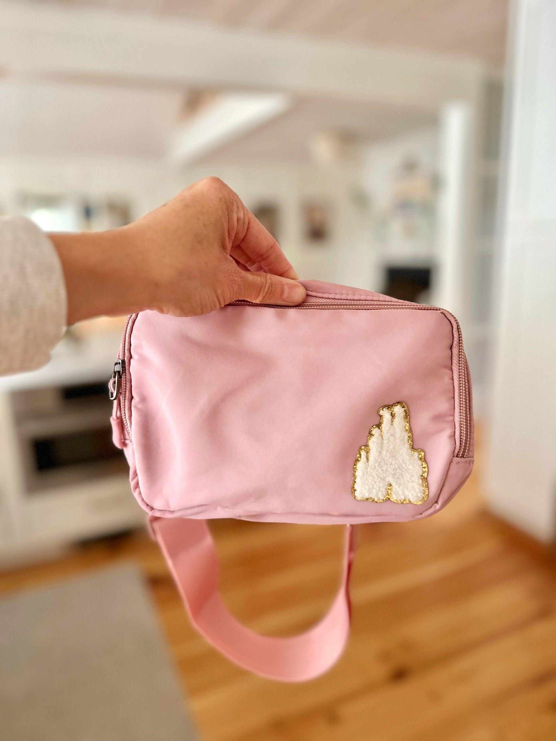 Disney Fanny Pack with Castle Patch, Disney Belt Bag, Crossbody Park Bag, Travel Bag, Chenille Patches