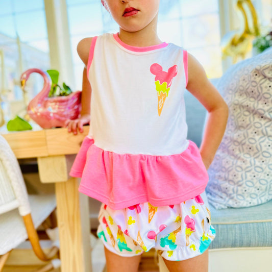 Girls Neon Mickey Ice Cream Tank, Disney Vacation Tee for Kids, Disney Trip T-shirt, Girls Disney Shirt, Retro Disney Tank Top