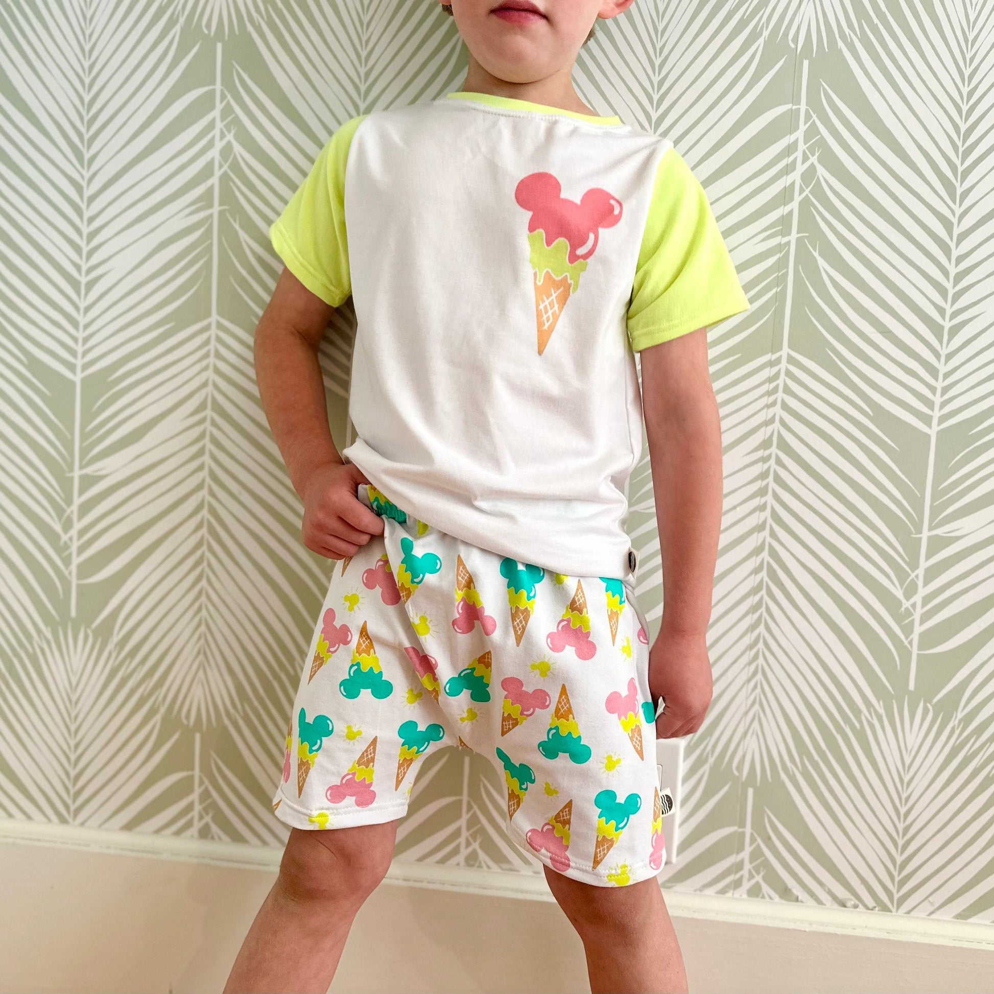 Kids Neon Mickey Ice Cream Tee, 90’s Retro Mickey T-shirt, Kids Retro Disney Set, Vintage Mickey Tank, Disney Vacation Tee for kids & baby