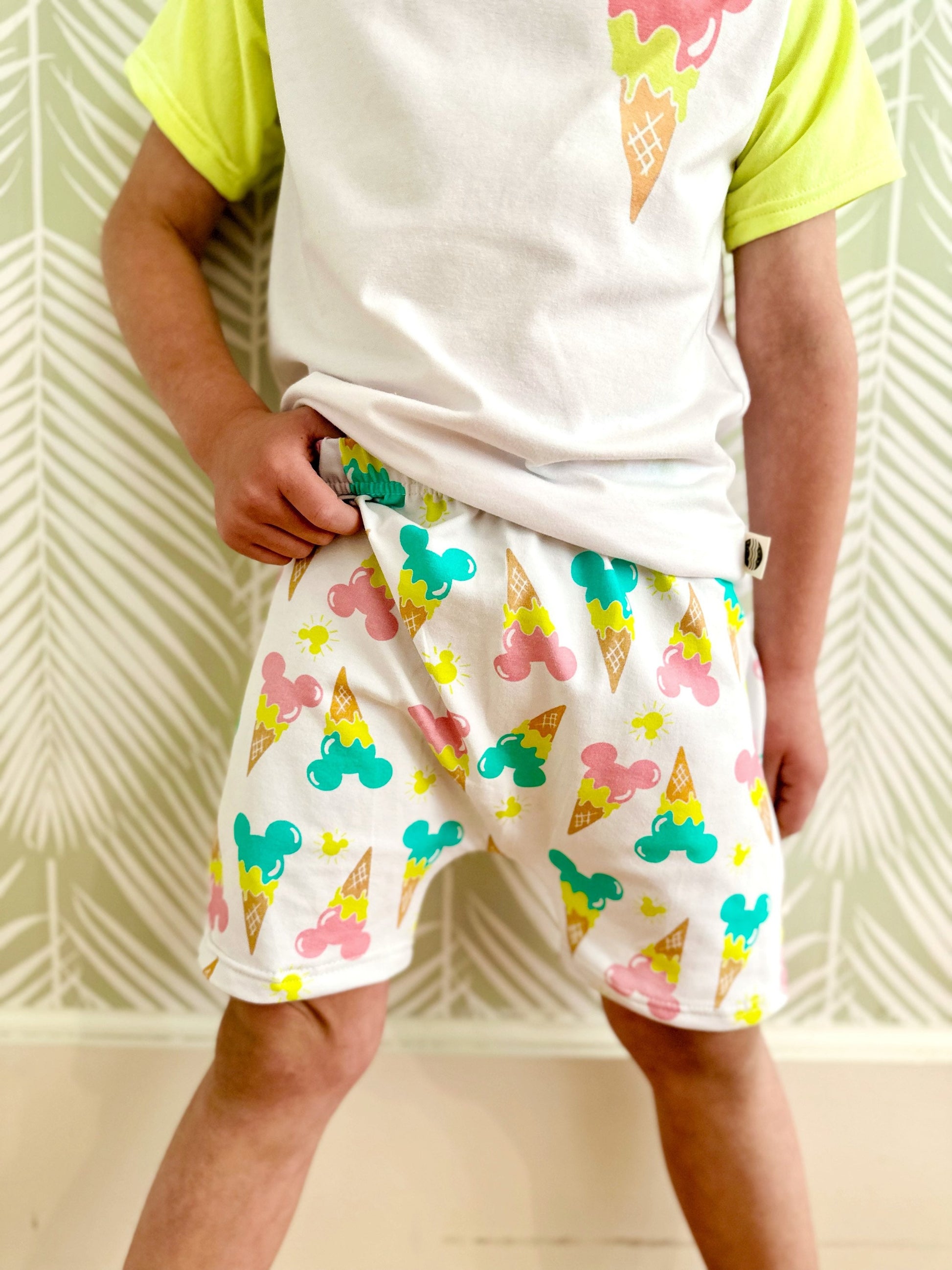 Kids Neon Mickey Ice Cream Tee, 90’s Retro Mickey T-shirt, Kids Retro Disney Set, Vintage Mickey Tank, Disney Vacation Tee for kids & baby