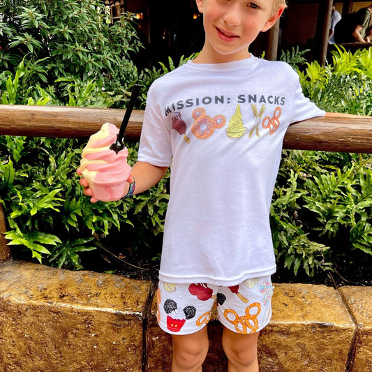 Disney Kids Snacks Set, Mission Snacks Tee Shorts, Disney Vacation Outfit Kids, Kids Disney Outfit, Disney Snacks Tee, Magic Kingdom Outfit