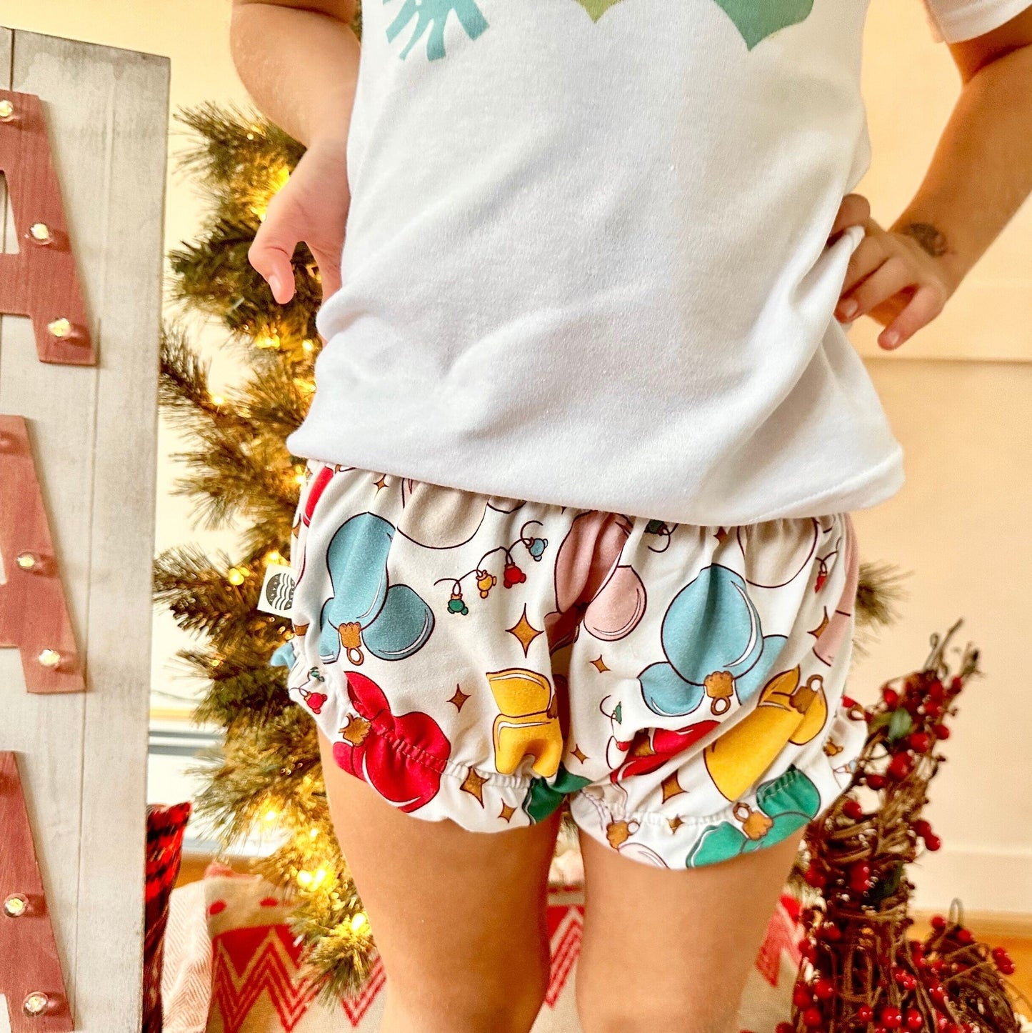 Girls Christmas Mickey Ruffle Shorts, Kids, Girls Christmas Disney shorts, Girls Disney Shorts, Christmas Disney Ruffle Shorts