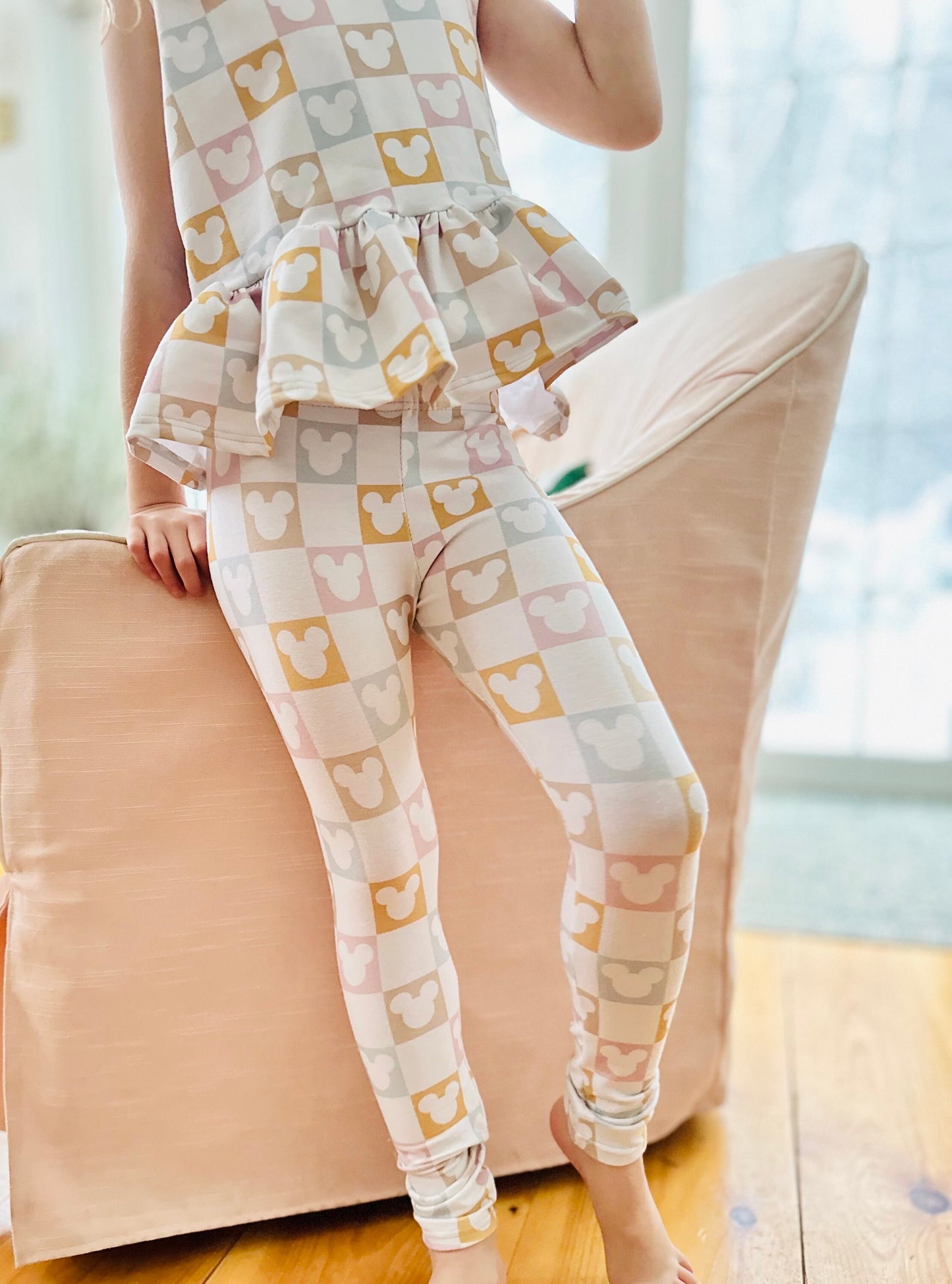 Mickey Pastel Checkered Leggings Kids Baby Toddler, Disney pants, Mickey Mouse Pants, Disney Leggings, Girls Mickey Pants, Mickey Pants