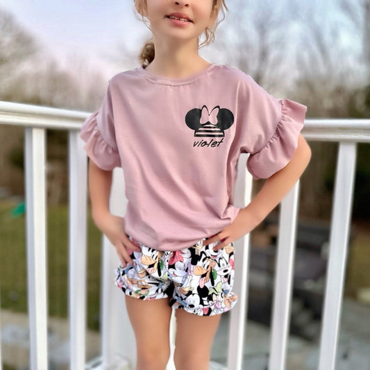 Custom Minnie Name T-shirt ,Girls Disney Set Shorts Tee,Disney Vacation Tee kids & baby Disney Outfit,Kids Mickey tshirt,Girls Disney Outfit