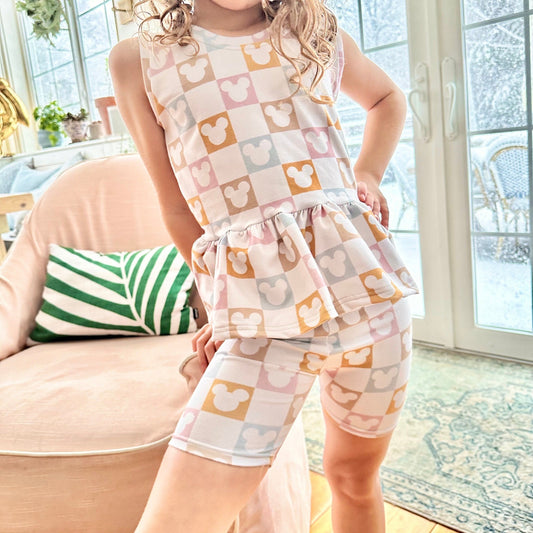 Girls Pastel Checkered Mickey Tank, Kids Baby Mickey Friends Tee, Disney Vacation Tee for Kids, Disney Trip T-shirt, Girls Disney Shirt