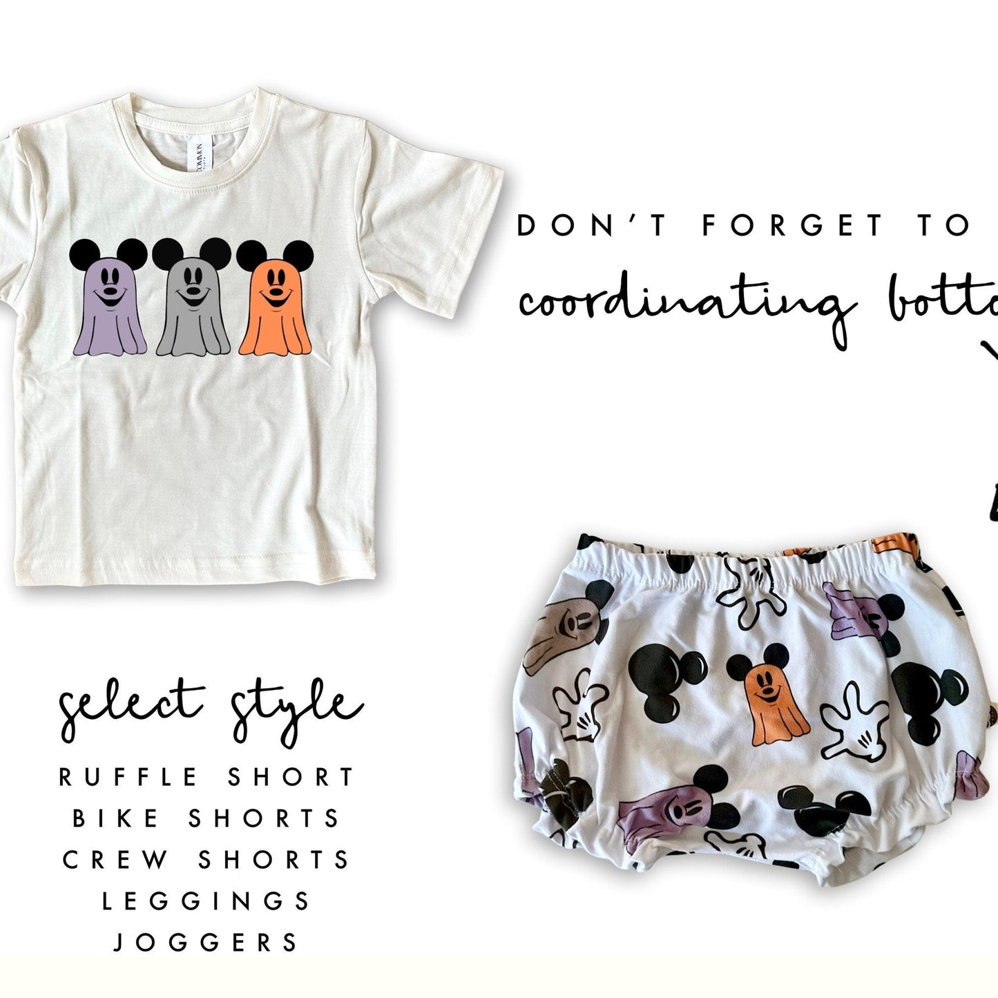 Girls Halloween Disney Set, Mickey Ghost Outfit, Disney Vacation Tee for kids, toddler & baby Disney Outfit, Girls Disney Set Outfit