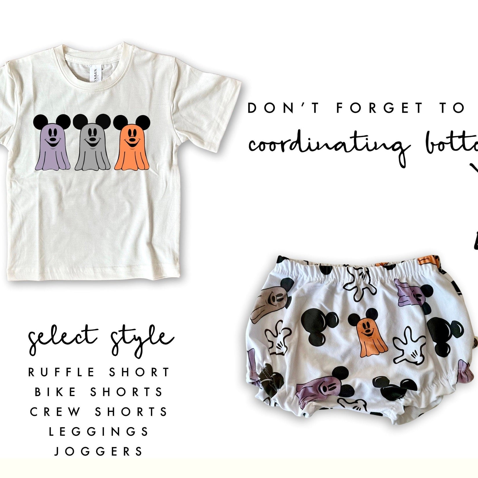 Girls Halloween Disney Set, Mickey Ghost Outfit, Disney Vacation Tee for kids, toddler & baby Disney Outfit, Girls Disney Set Outfit
