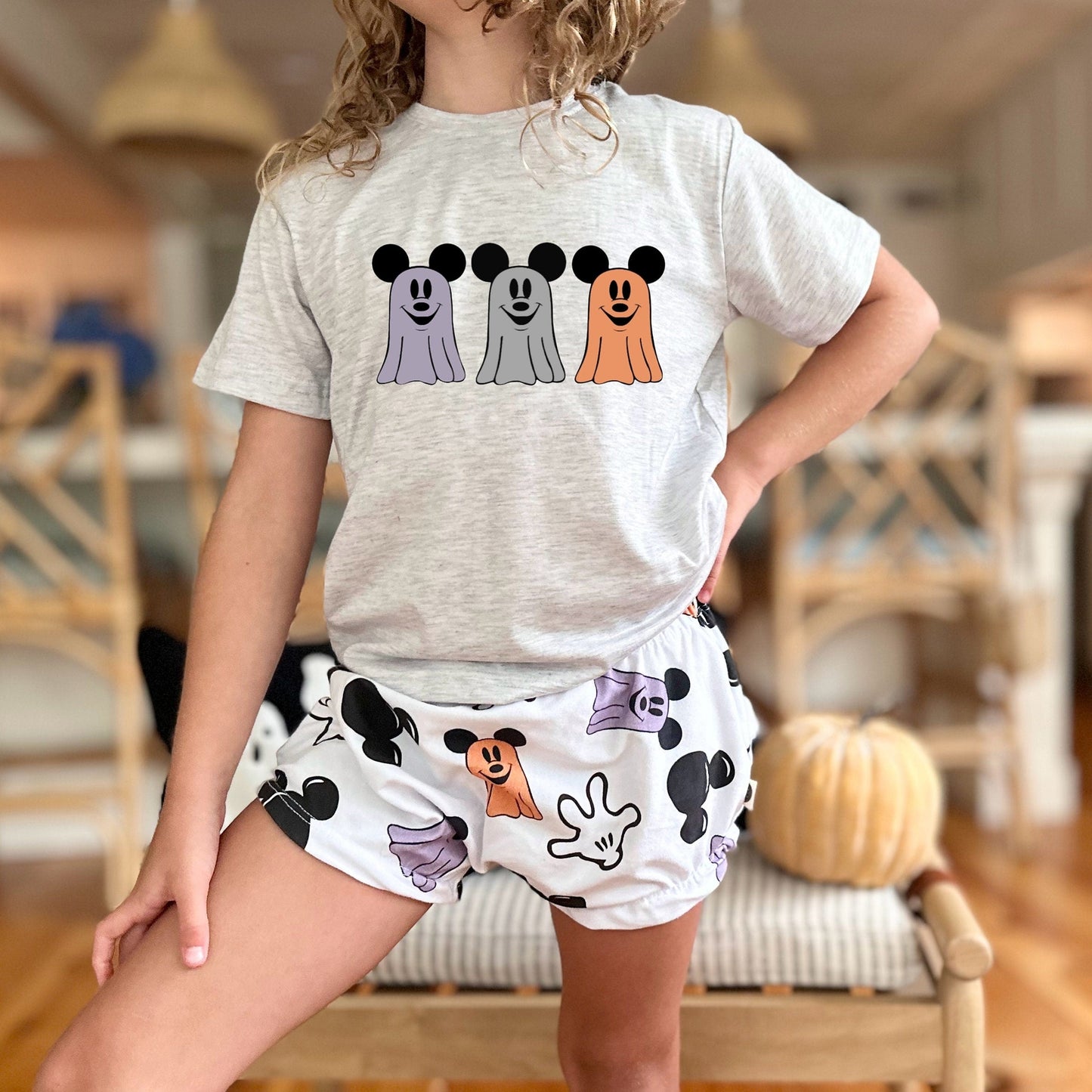 Girls Halloween Disney Set, Mickey Ghost Outfit, Disney Vacation Tee for kids, toddler & baby Disney Outfit, Girls Disney Set Outfit
