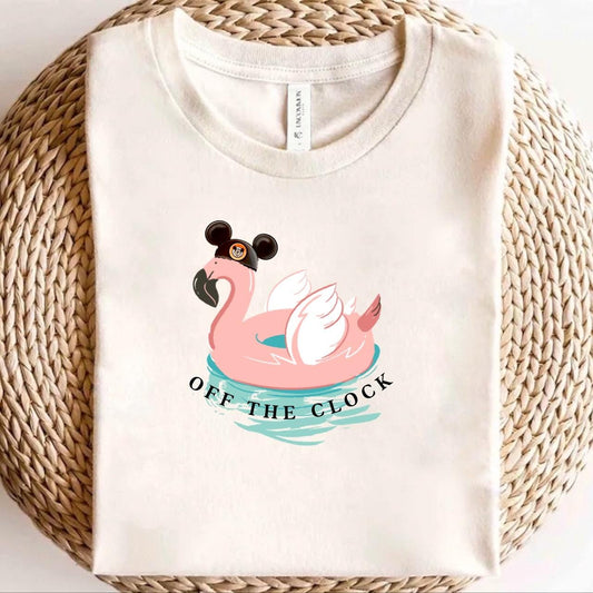 Flamingo Float “Off the Clock” Disney Vacation TShirt, Kids Disney Vacation Tee, Disney Vacation set, Girls Disney Set, Family Disney Shirts