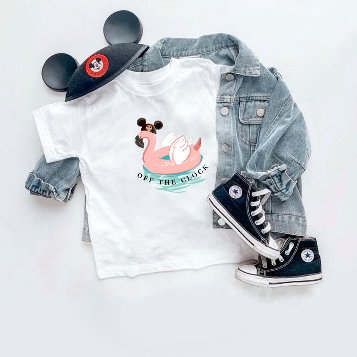 Flamingo Float “Off the Clock” Disney Vacation TShirt, Kids Disney Vacation Tee, Disney Vacation set, Girls Disney Set, Family Disney Shirts