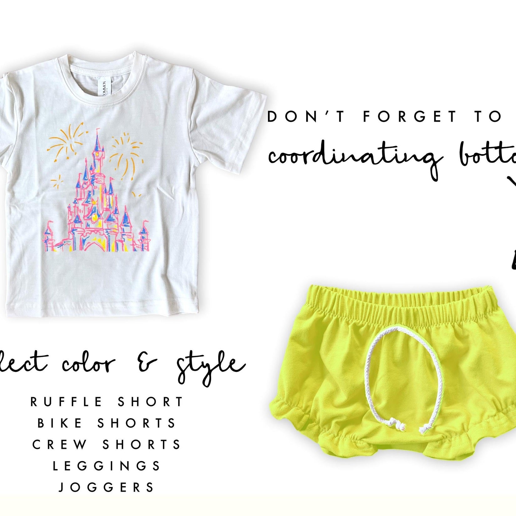 Sketch Castle Magic Kingdom Tee Set, Magic Kingdom Outfit , Disney Set, Kids Disney Vacation Outfit, Disneyworld Outfit, Girls Disney Outfit
