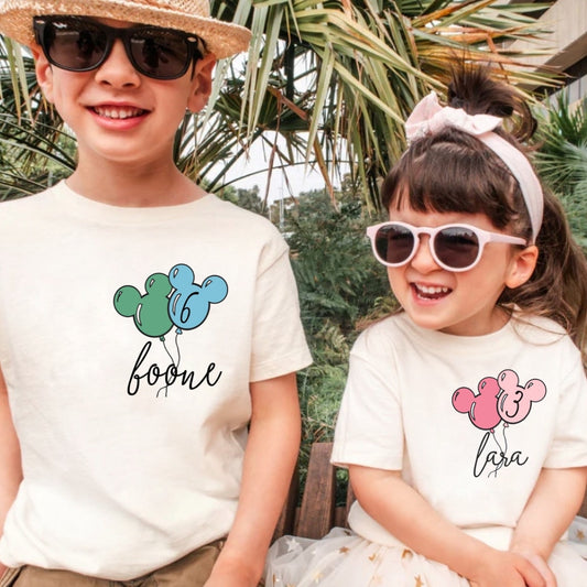 Kids Custom Disney Birthday Balloon Tee,Kids Disney Birthday Vacation Tee,Disney Vacation Outfit Set,Custom Disney Birthday Set Ruffle Tee