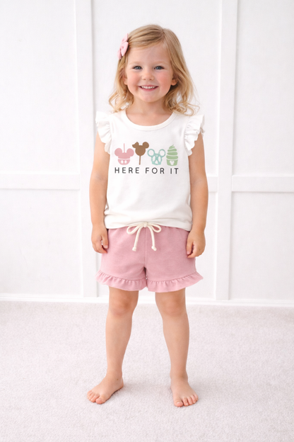 Kids Handcrafted Park Snacks Flutter Sleeve Top & Optional Bottoms