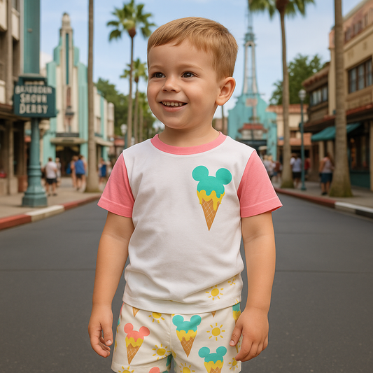 Kids Handcrafted Mouse Ice Cream Neon Top & Optional Bottoms