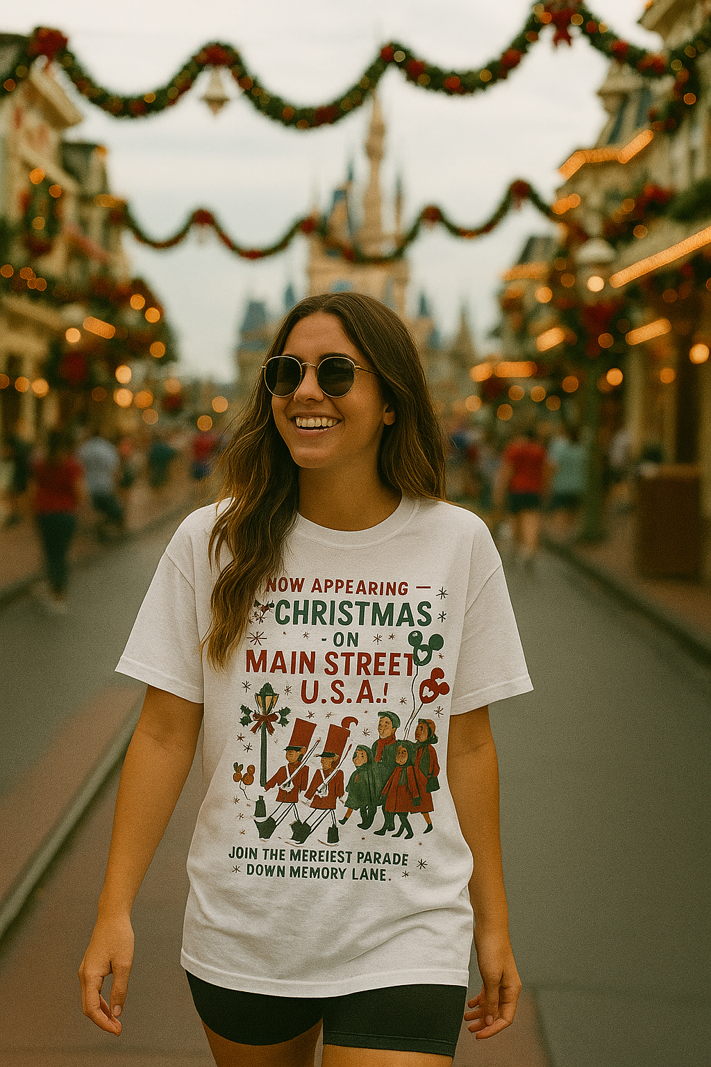 Vintage Main Street USA Christmas Family Graphic Tee