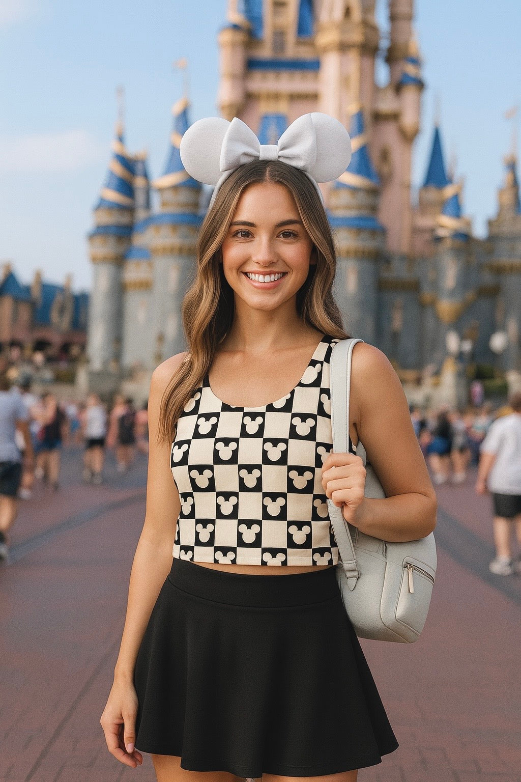 Girls Mouse Checkered Performance Seamless Tank + Skirt Set