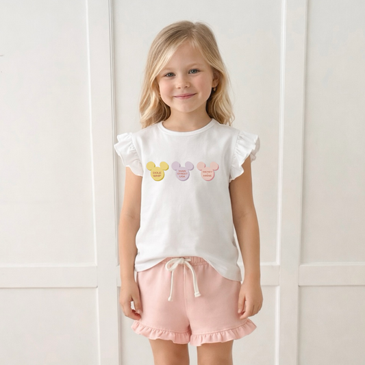 Kids Conversation Hearts Flutter Sleeve Top & Optional Bottoms