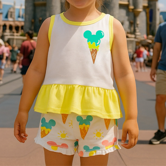 Kids Handcrafted Mouse Ice Cream Neon Top & Optional Bottoms