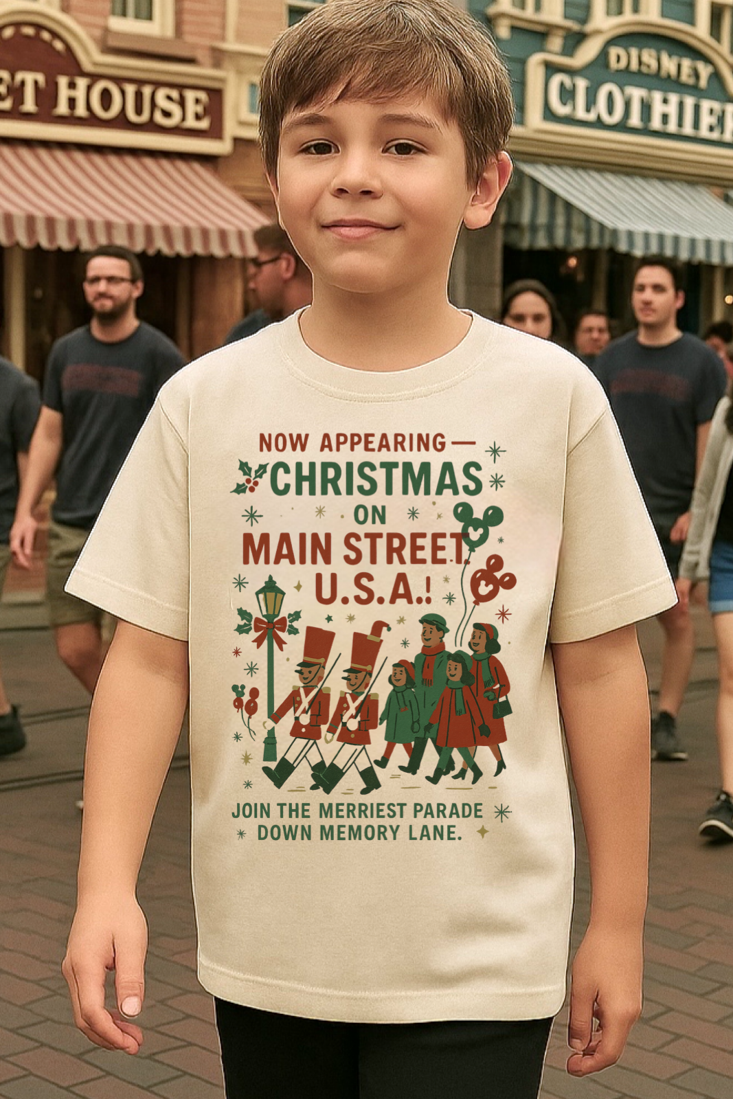 Vintage Main Street USA Christmas Family Graphic Tee