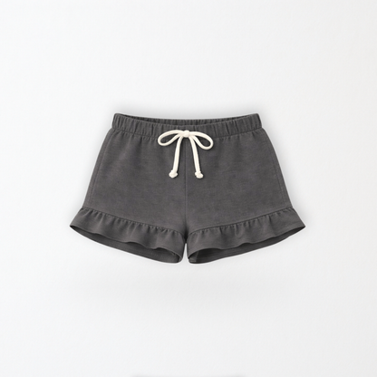 Kids Core Cotton Ruffle Shorts in Ash