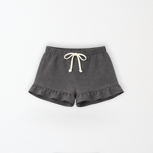 Kids Core Cotton Ruffle Shorts in Ash