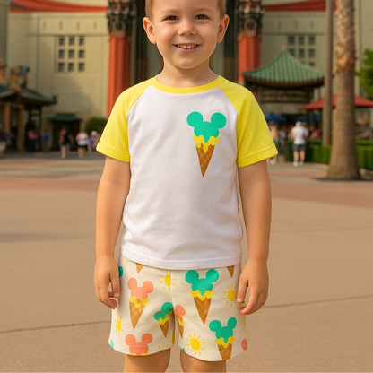 Kids Handcrafted Mouse Ice Cream Neon Top & Optional Bottoms