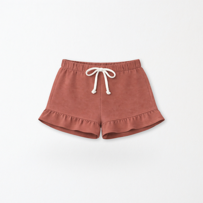 Kids Core Cotton Ruffle Shorts in Brick