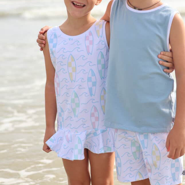 Kids Handcrafted Tennis Skirt in Atlantic Coastline