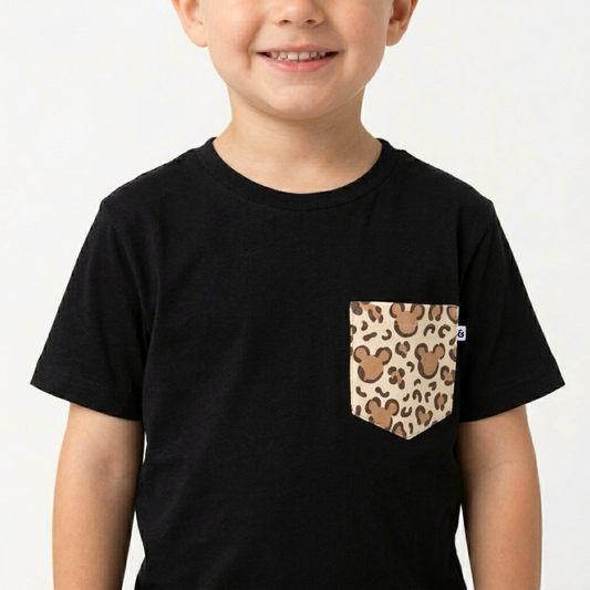 Kids Cheetah Safari Pocket Tee Family Graphic Tee | Black