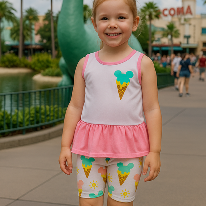 Kids Handcrafted Mouse Ice Cream Neon Tank & Optional Bottoms