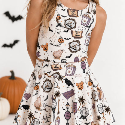 Happy Haunts girls Luxeflex performance skirt with built-in shorts and pocket