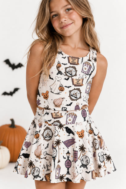 Happy Haunts girls Luxeflex performance skirt with built-in shorts and pocket