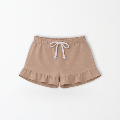 Kids Core Cotton Ruffle Shorts in Dune