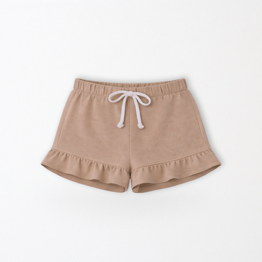 Kids Core Cotton Ruffle Shorts in Dune