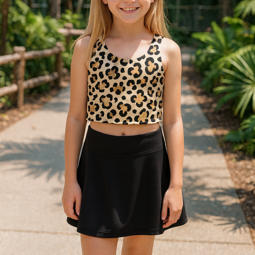 Girls Cheetah Safari Performance Seamless Tank + Skirt Set