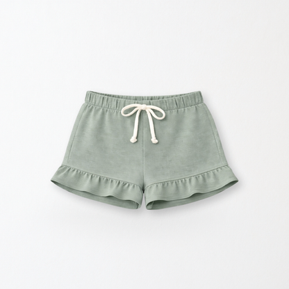Kids Core Cotton Ruffle Shorts in Sage