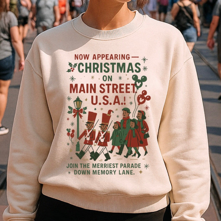 Vintage Main Street USA Christmas Adult Park Weight™️ Pullover