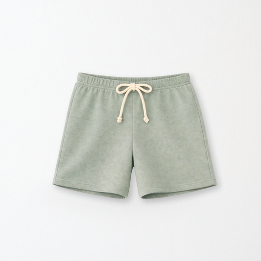 Kids Core Cotton Crew Shorts in Sage