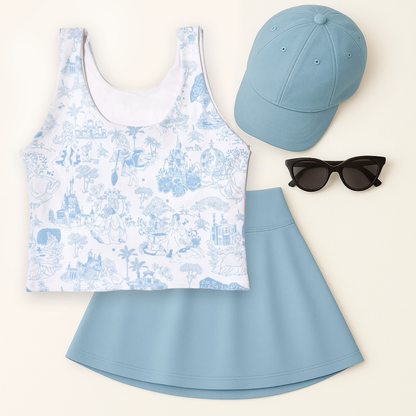 Girls Princess Toile Performance Seamless Tank + Skirt Set