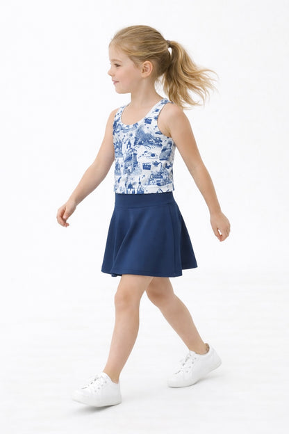 Girls Theme Park Toile Performance Seamless Tank + Skirt Set