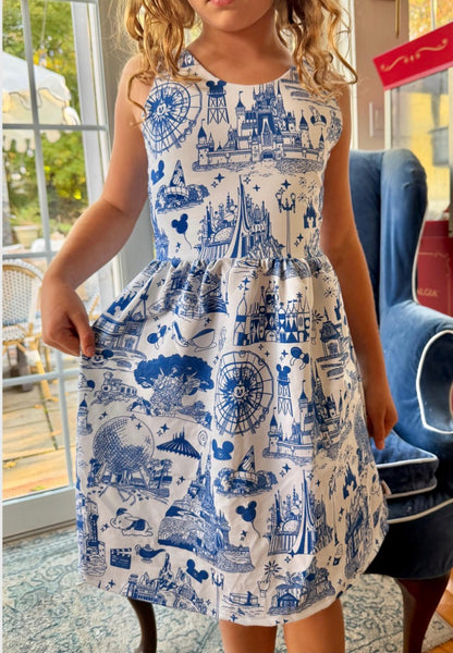 Kids Handcrafted Theme Park Toile Twirl Dress