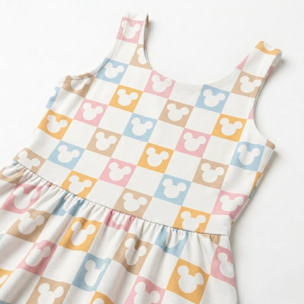 Kids Handcrafted Pastel Checker Twirl Dress