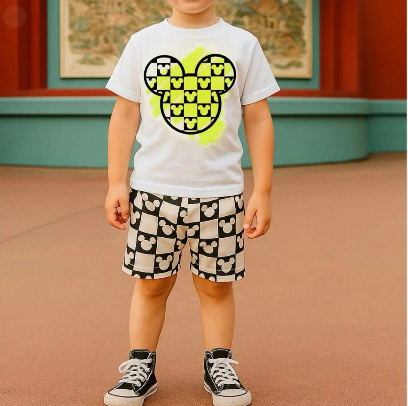 Kids Monochrome Mouse Checks Customizable Graphic Tee & Optional Bottoms