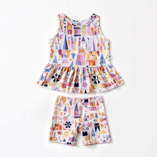 Kids Handcrafted Small World Ruffle Tank & Optional Bottoms