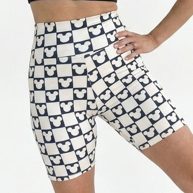 Adult Handcrafted Monochrome Mouse Checks Bike Shorts