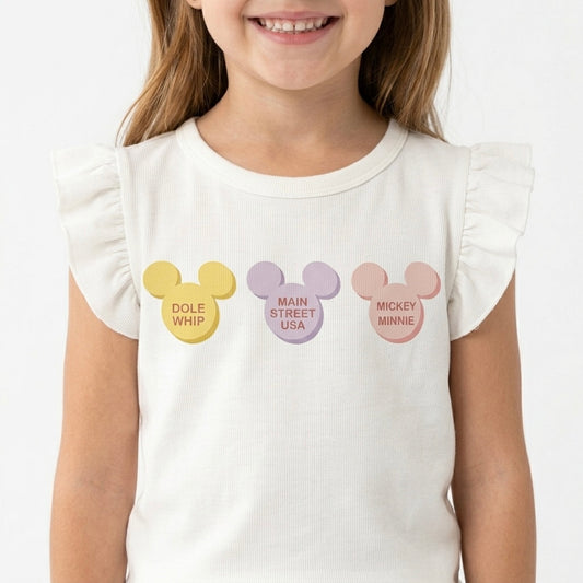 Kids Conversation Hearts Flutter Sleeve Top & Optional Bottoms